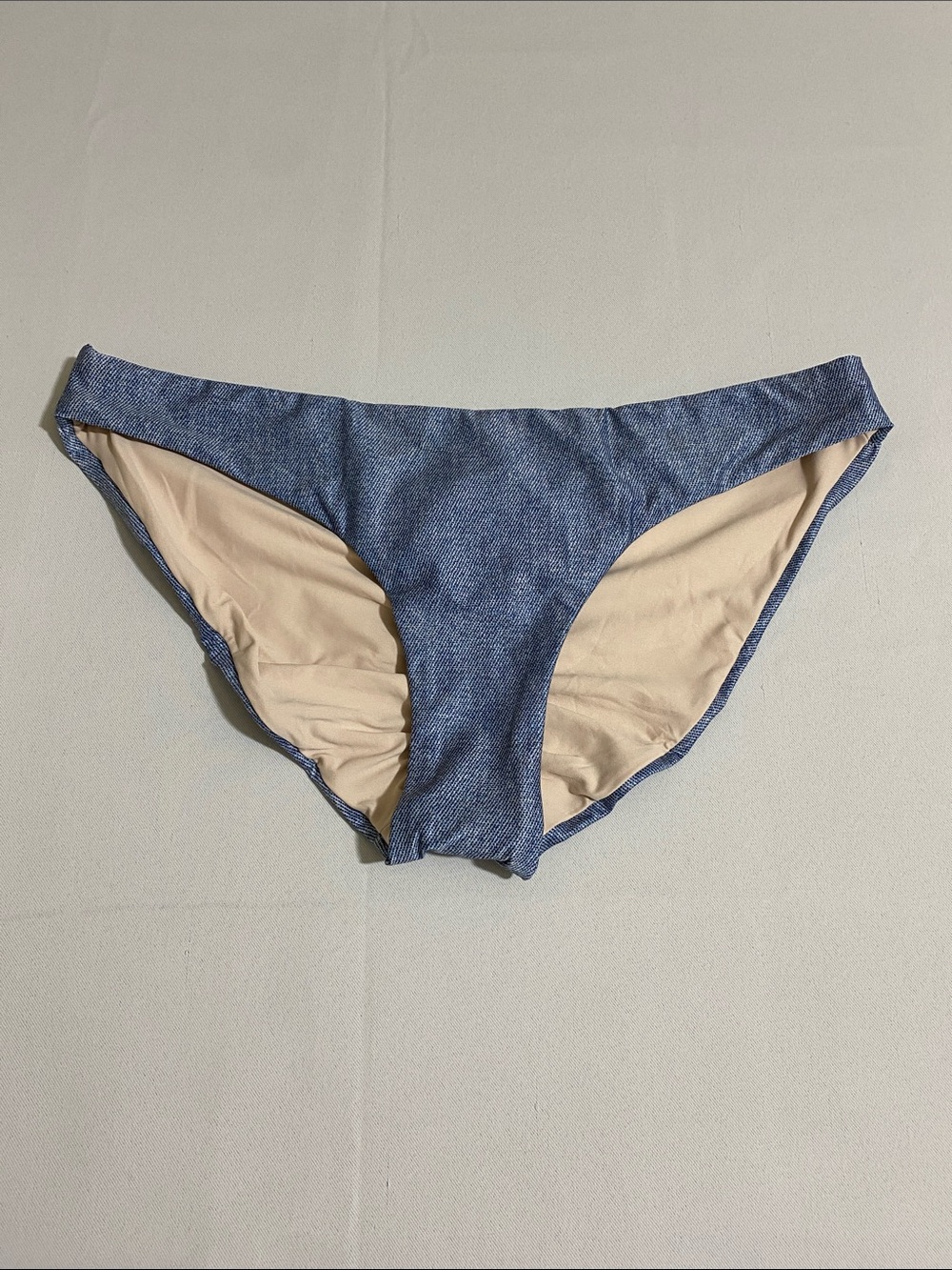 PILYQ Ins Basic Ruched Full Bikini Bottom w Denim Print Size S